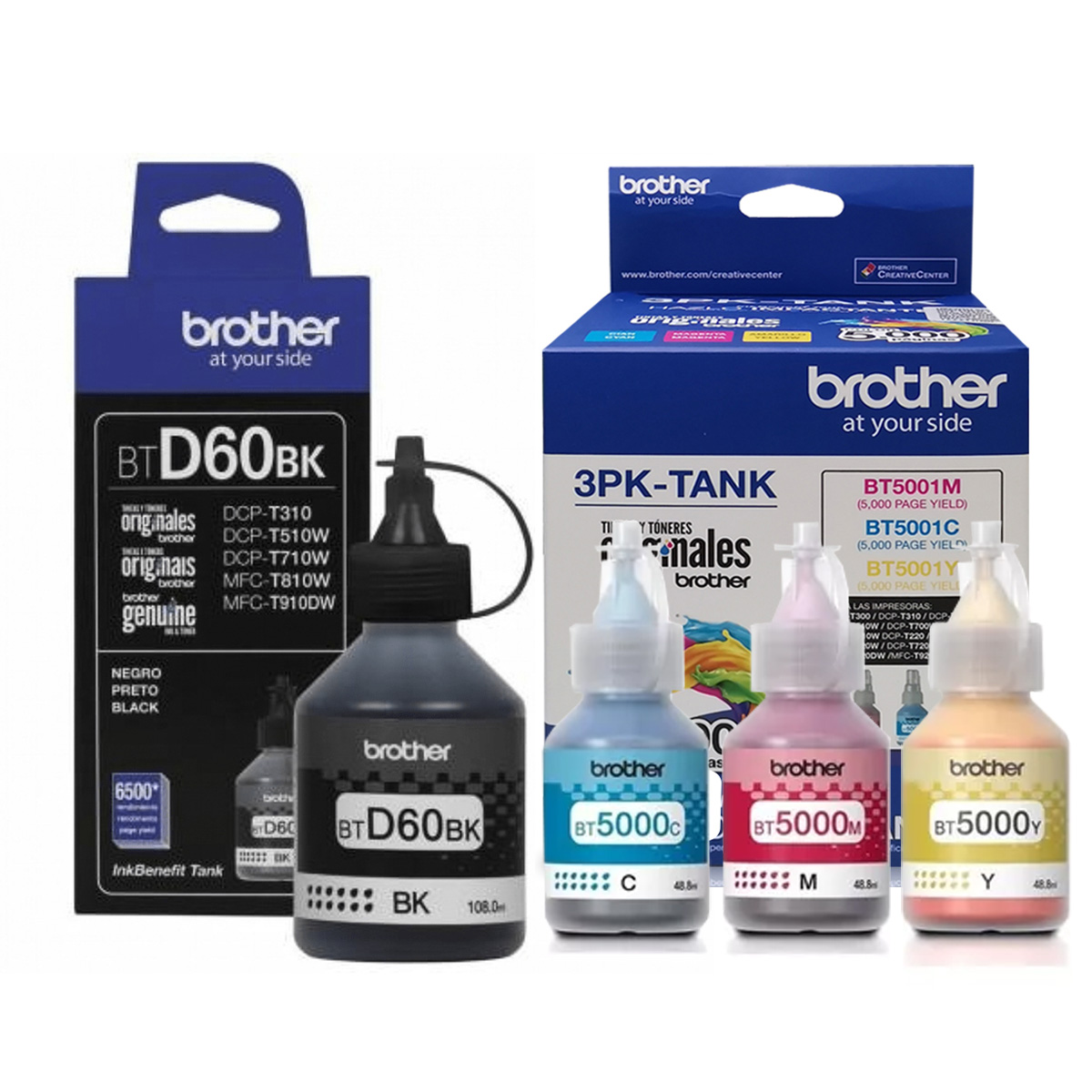 JUEGO DE TINTA BROTHER BT D60BK Y 3PK BT5001 - 3